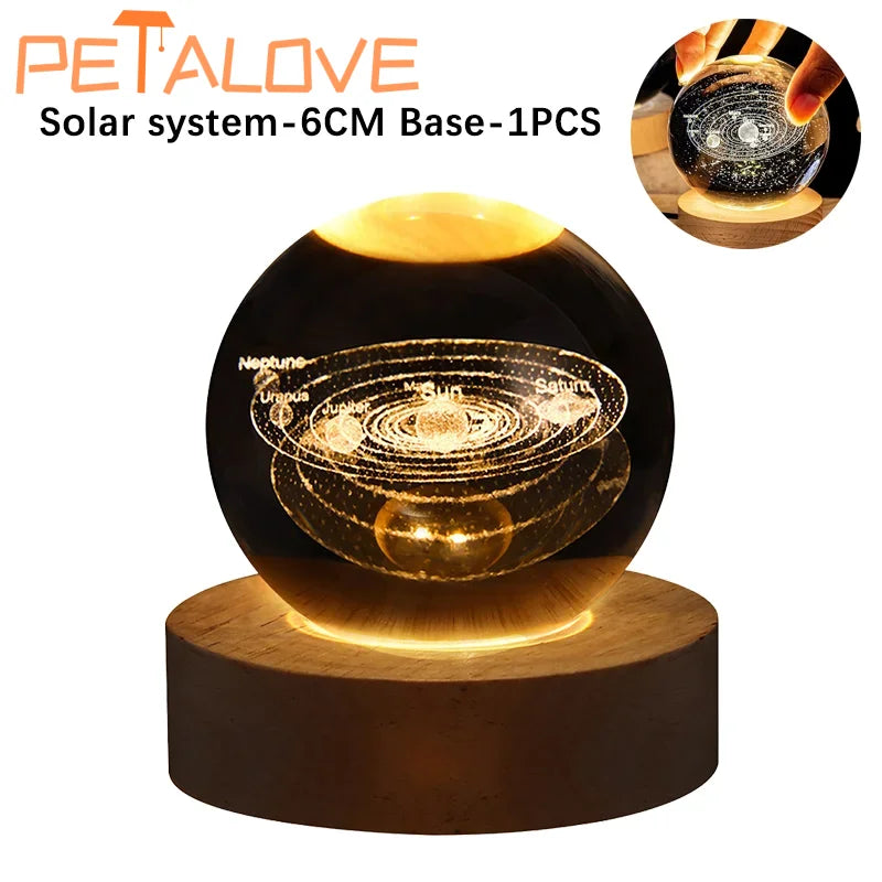 Crystal Ball LED Night Light Colorful 3D Saturn Solar System Moon Table Lamp USB Bedroom Atmosphere Lamp for Birthday Kid Gift