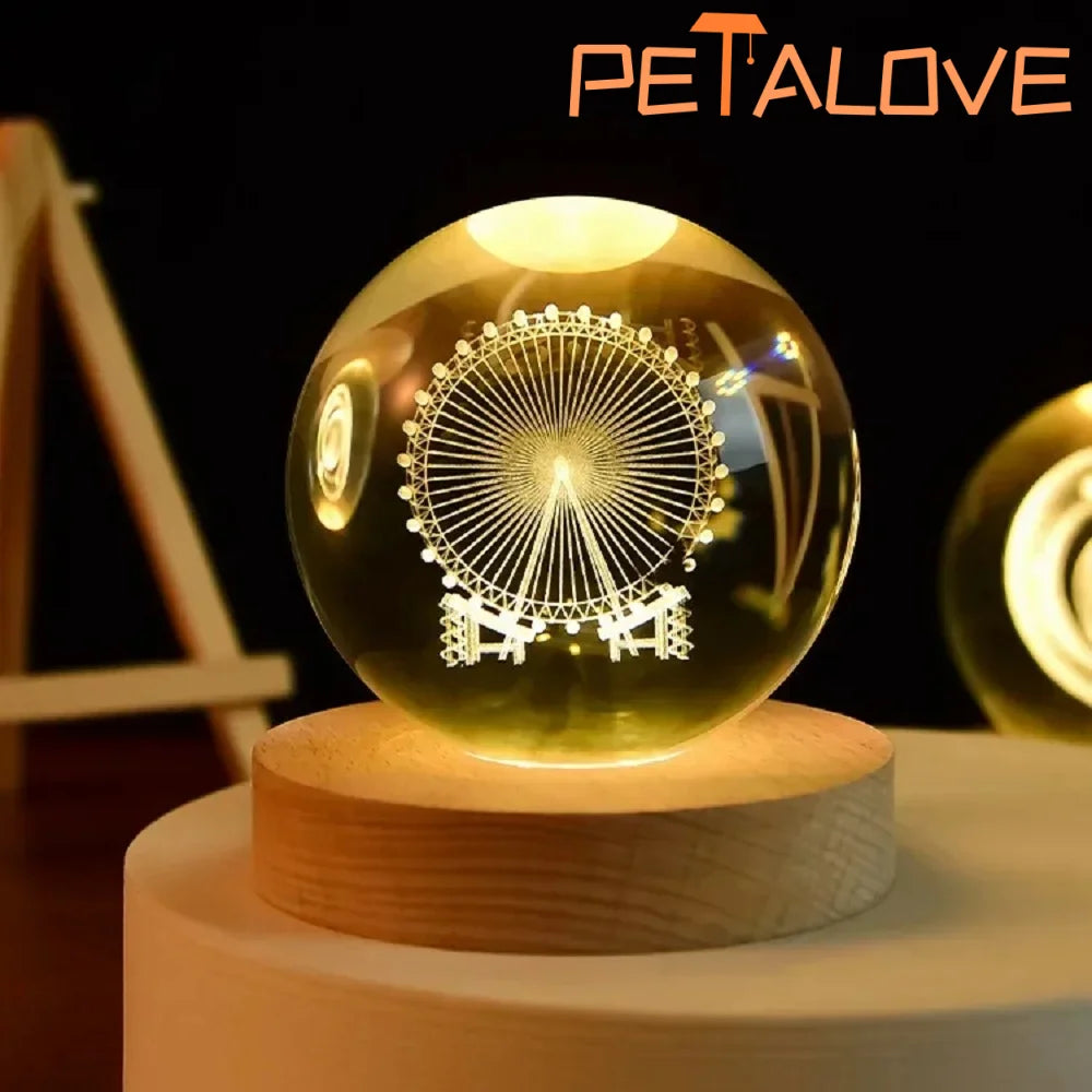 Crystal Ball LED Night Light Colorful 3D Saturn Solar System Moon Table Lamp USB Bedroom Atmosphere Lamp for Birthday Kid Gift