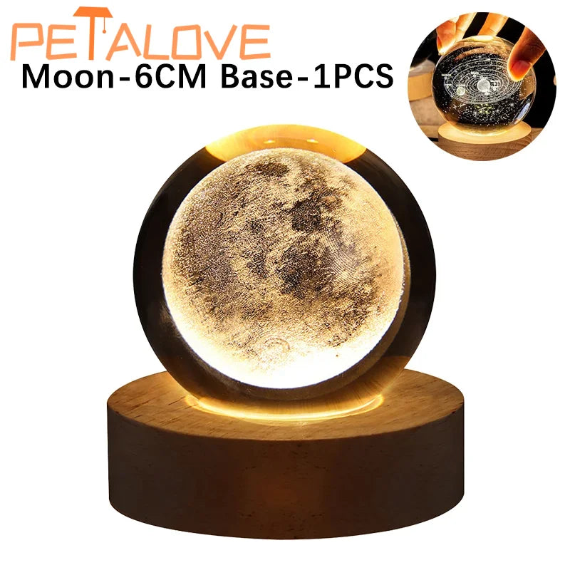 Crystal Ball LED Night Light Colorful 3D Saturn Solar System Moon Table Lamp USB Bedroom Atmosphere Lamp for Birthday Kid Gift