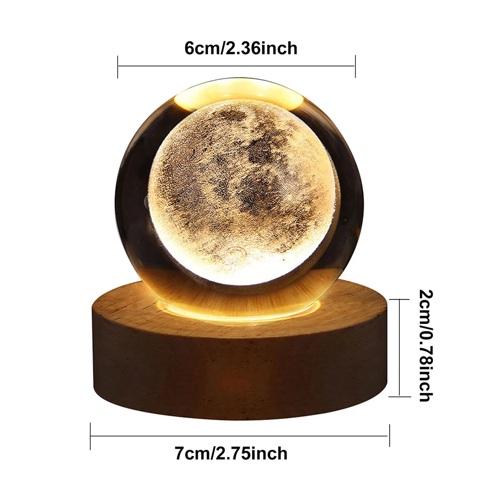 Crystal Ball LED Night Light Colorful 3D Saturn Solar System Moon Table Lamp USB Bedroom Atmosphere Lamp for Birthday Kid Gift
