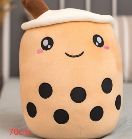 Strawberry Milk Tea Boba Plush Pillow – Cute Bubble Tea Stuffed Toy Cushion