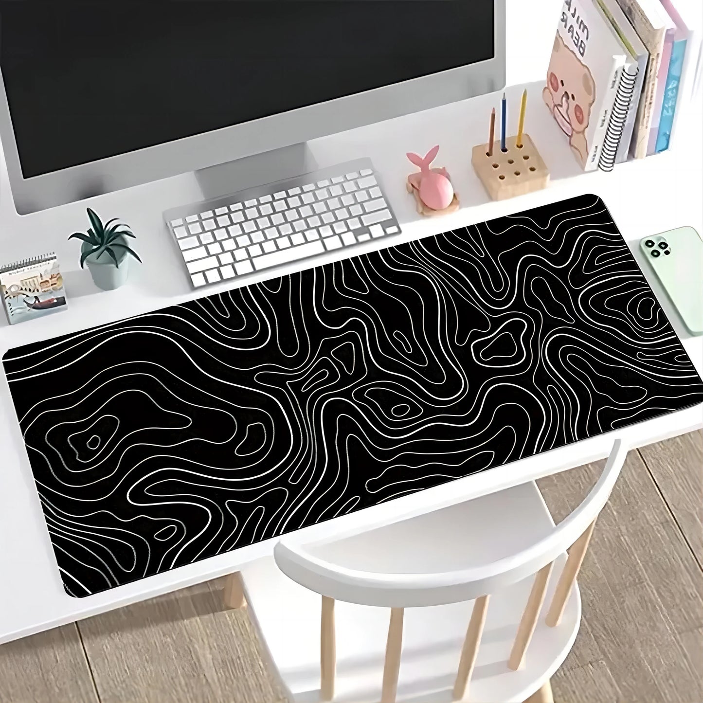 Large Extended Gaming Mouse Pad with Non-Slip Rubber Base,Topographic Design,for Full Desk Keyboard and Mouse Support