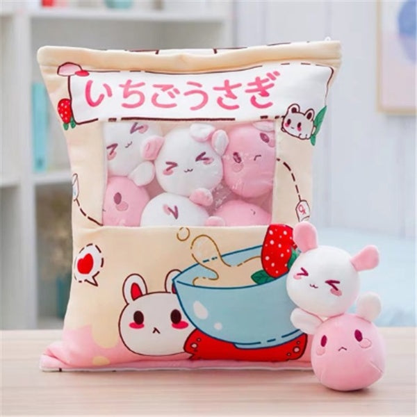Snack Bag Plush Pillow – Large Stuffed Cushion with 8 Mini Plush Toys