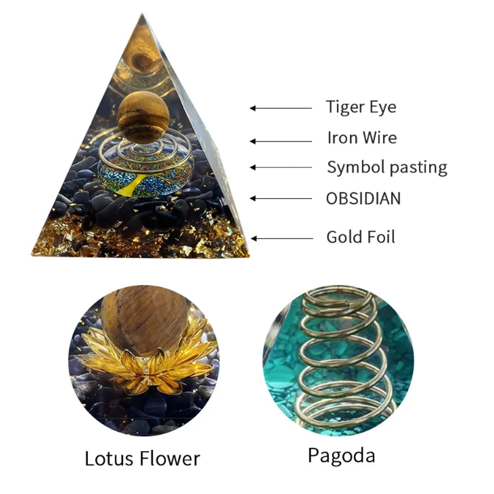 6cm Energy Pyramid with Natural Amethyst Ball – Orgonite Reiki Crystal for Chakra Healing, Meditation & Home Decoration