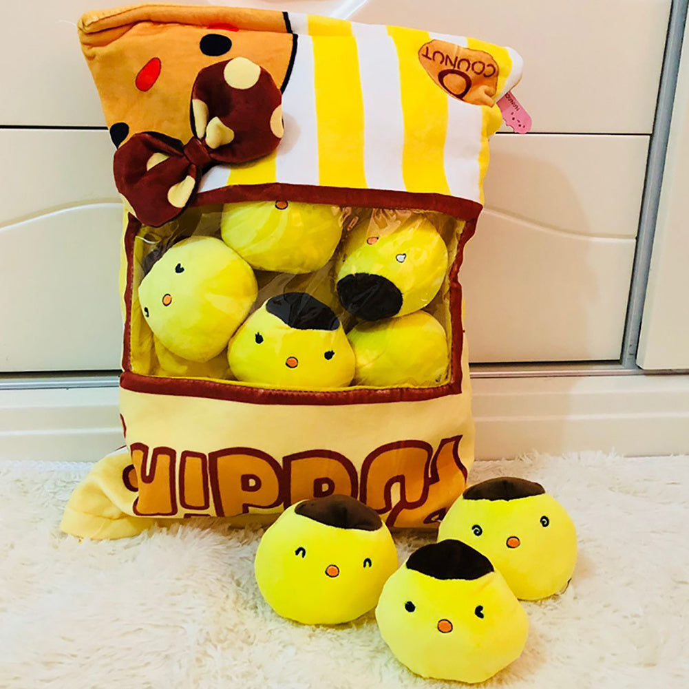 Snack Bag Plush Pillow – Large Stuffed Cushion with 8 Mini Plush Toys