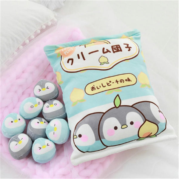 Snack Bag Plush Pillow – Large Stuffed Cushion with 8 Mini Plush Toys