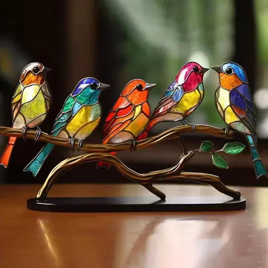 SWYDEL Bird Branch Ornament – Double-Sided Multicolor Stained Craft for Desktop & Home Decoration (2/3/5 Birds)
