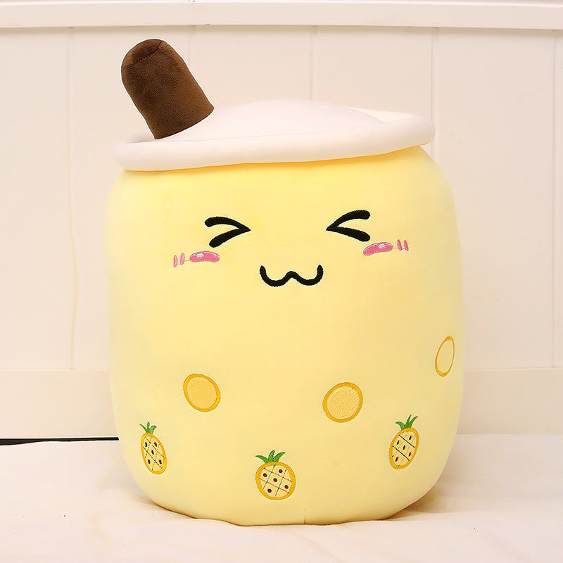 Strawberry Milk Tea Boba Plush Pillow – Cute Bubble Tea Stuffed Toy Cushion