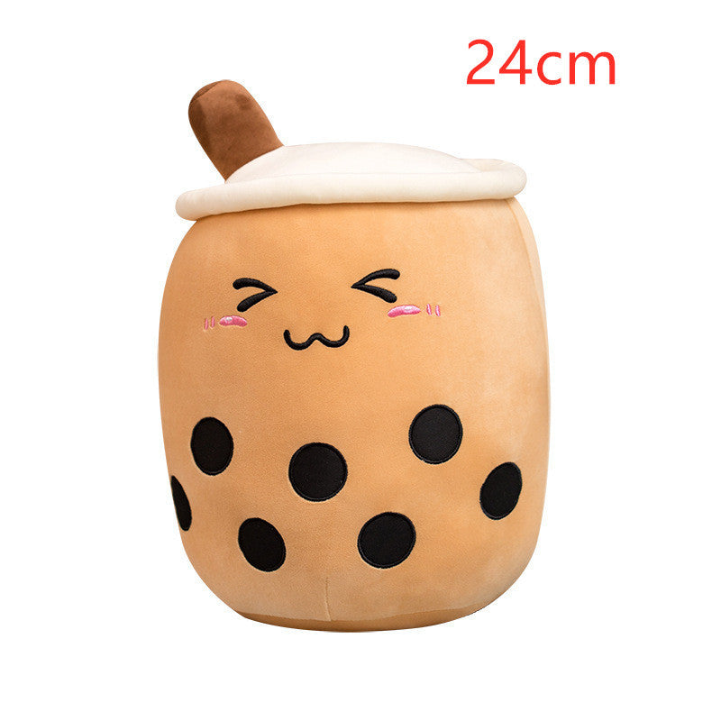 Strawberry Milk Tea Boba Plush Pillow – Cute Bubble Tea Stuffed Toy Cushion