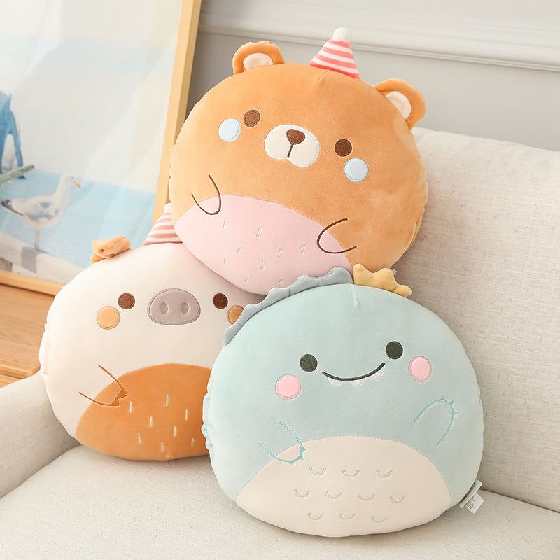 Cartoon Animal Hand Warmer Plush Pillow – Dinosaur, Pig, Bear & Penguin