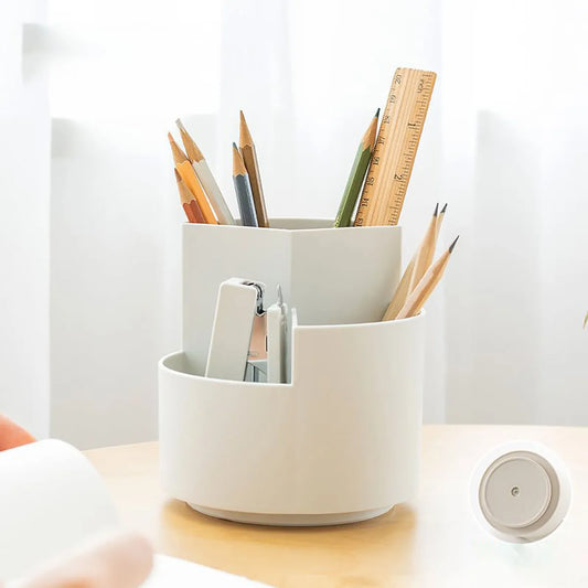 360° Rotating Desk Pencil Holder – Multi-Compartment Organizer for Office, School & Home Use