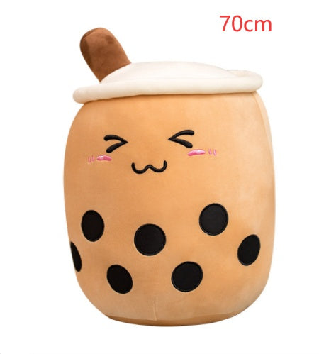 Strawberry Milk Tea Boba Plush Pillow – Cute Bubble Tea Stuffed Toy Cushion