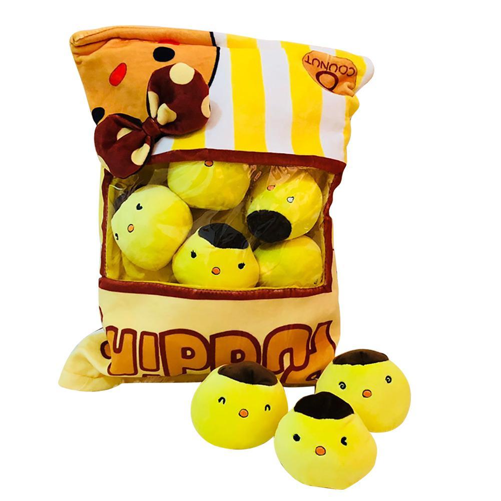 Snack Bag Plush Pillow – Large Stuffed Cushion with 8 Mini Plush Toys
