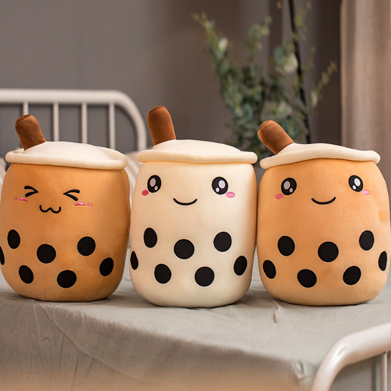 Strawberry Milk Tea Boba Plush Pillow – Cute Bubble Tea Stuffed Toy Cushion