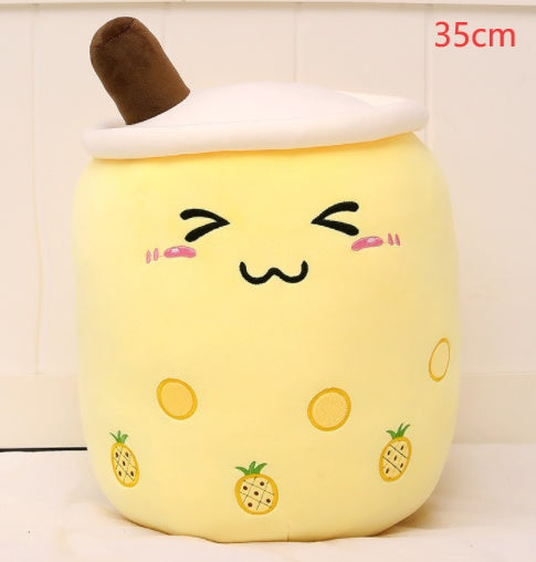 Strawberry Milk Tea Boba Plush Pillow – Cute Bubble Tea Stuffed Toy Cushion