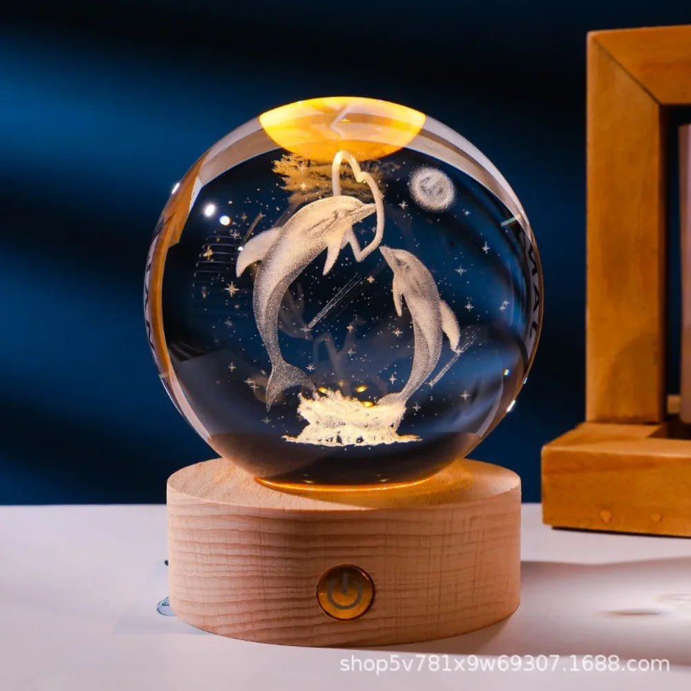 3D Crystal Night Light – Laser Engraved Glass Globe with Colour-Changing LED Base for Home Décor & Gifting