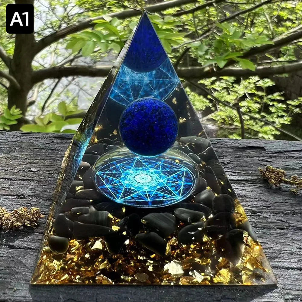 6cm Energy Pyramid with Natural Amethyst Ball – Orgonite Reiki Crystal for Chakra Healing, Meditation & Home Decoration