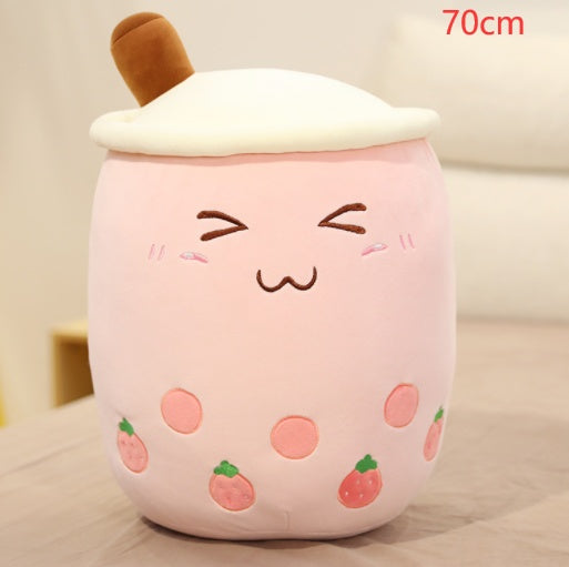 Strawberry Milk Tea Boba Plush Pillow – Cute Bubble Tea Stuffed Toy Cushion