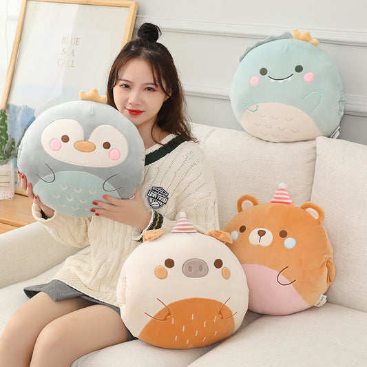 Cartoon Animal Hand Warmer Plush Pillow – Dinosaur, Pig, Bear & Penguin