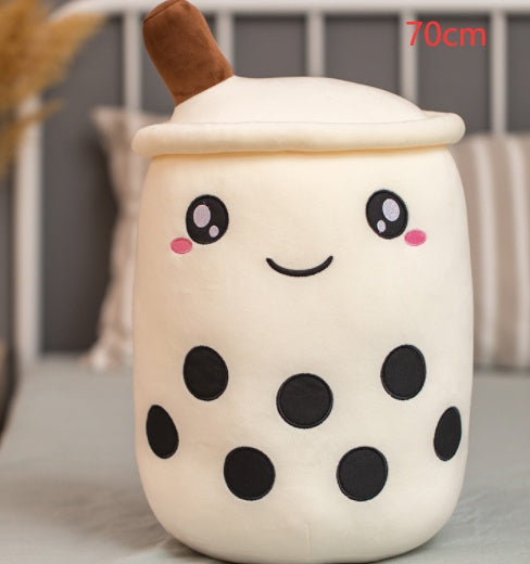 Strawberry Milk Tea Boba Plush Pillow – Cute Bubble Tea Stuffed Toy Cushion