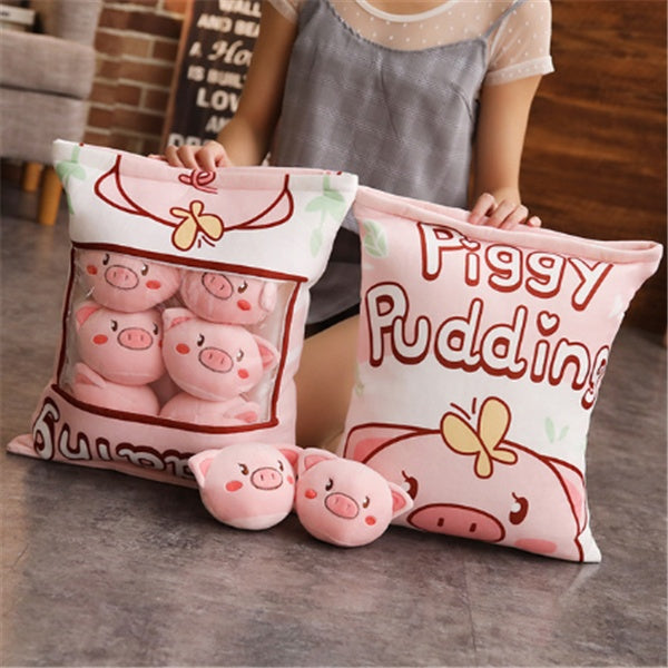 Snack Bag Plush Pillow – Large Stuffed Cushion with 8 Mini Plush Toys