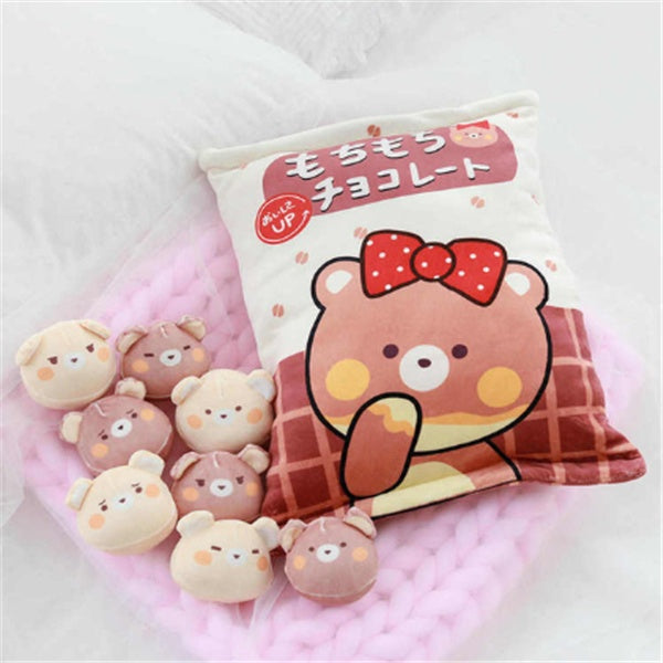 Snack Bag Plush Pillow – Large Stuffed Cushion with 8 Mini Plush Toys