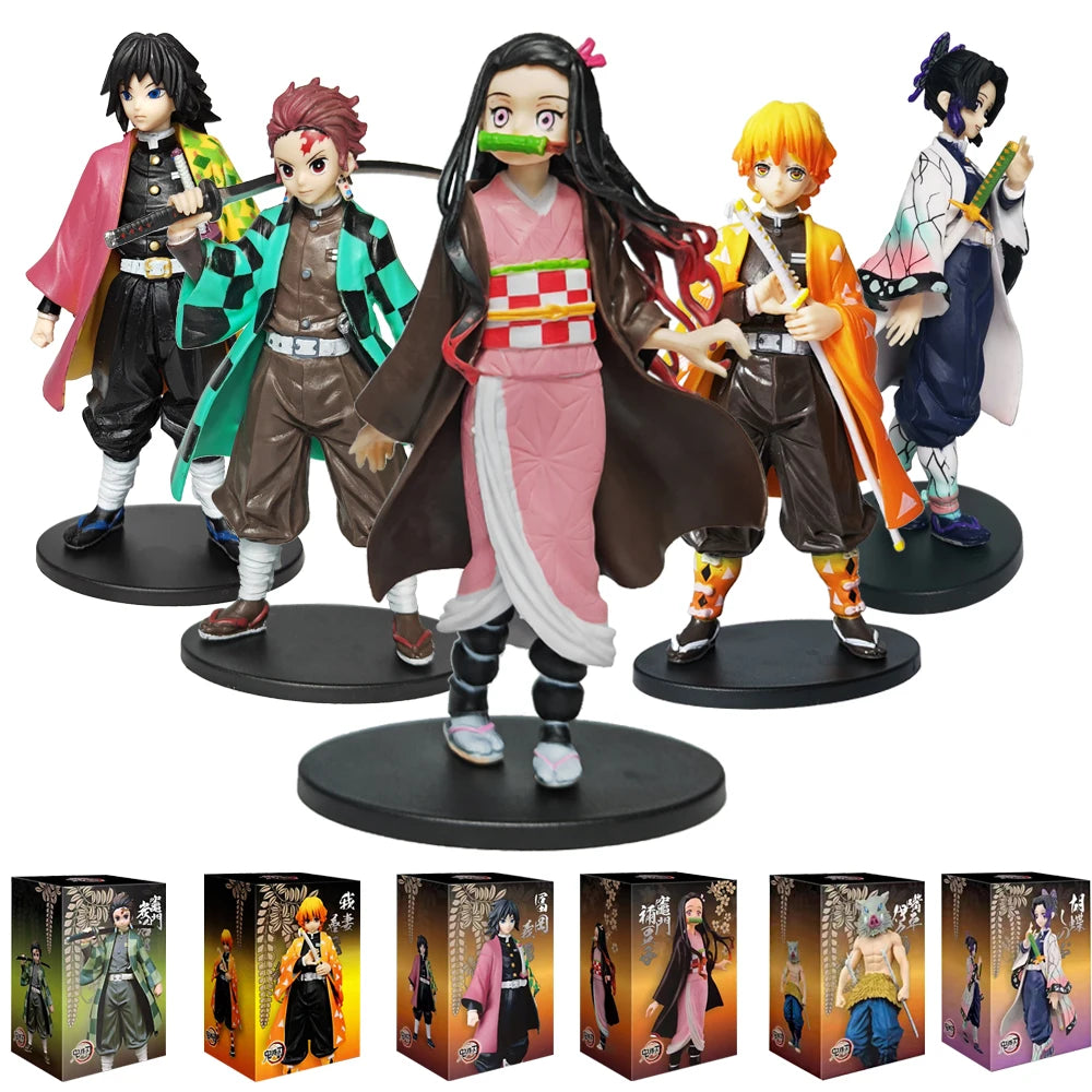 Demon Slayer Anime Figures – 14 cm Tanjiro, Nezuko, Zenitsu & Inosuke PVC Collectible Statues