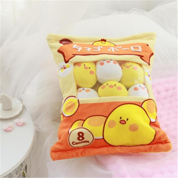 Snack Bag Plush Pillow – Large Stuffed Cushion with 8 Mini Plush Toys