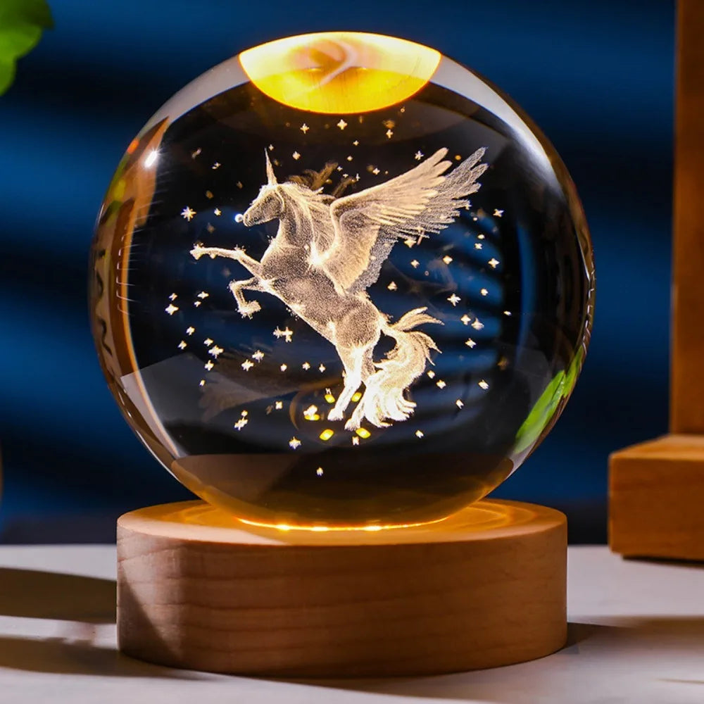 3D Crystal Night Light – Laser Engraved Glass Globe with Colour-Changing LED Base for Home Décor & Gifting