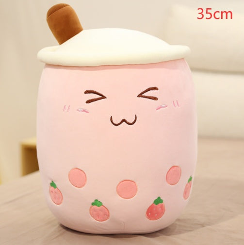 Strawberry Milk Tea Boba Plush Pillow – Cute Bubble Tea Stuffed Toy Cushion