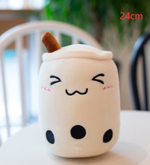 Strawberry Milk Tea Boba Plush Pillow – Cute Bubble Tea Stuffed Toy Cushion