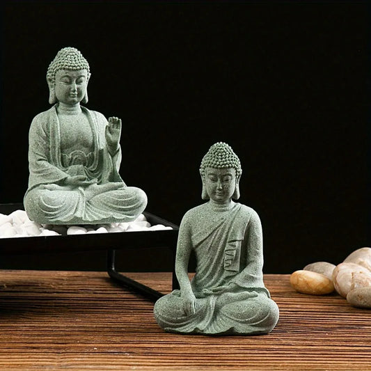Mini Buddha Statue – Sandstone Zen Figurine for Desk, Aquarium, Tabletop & Home Meditation Décor
