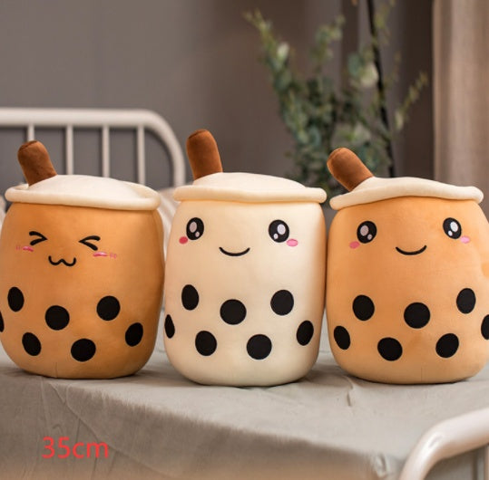 Strawberry Milk Tea Boba Plush Pillow – Cute Bubble Tea Stuffed Toy Cushion
