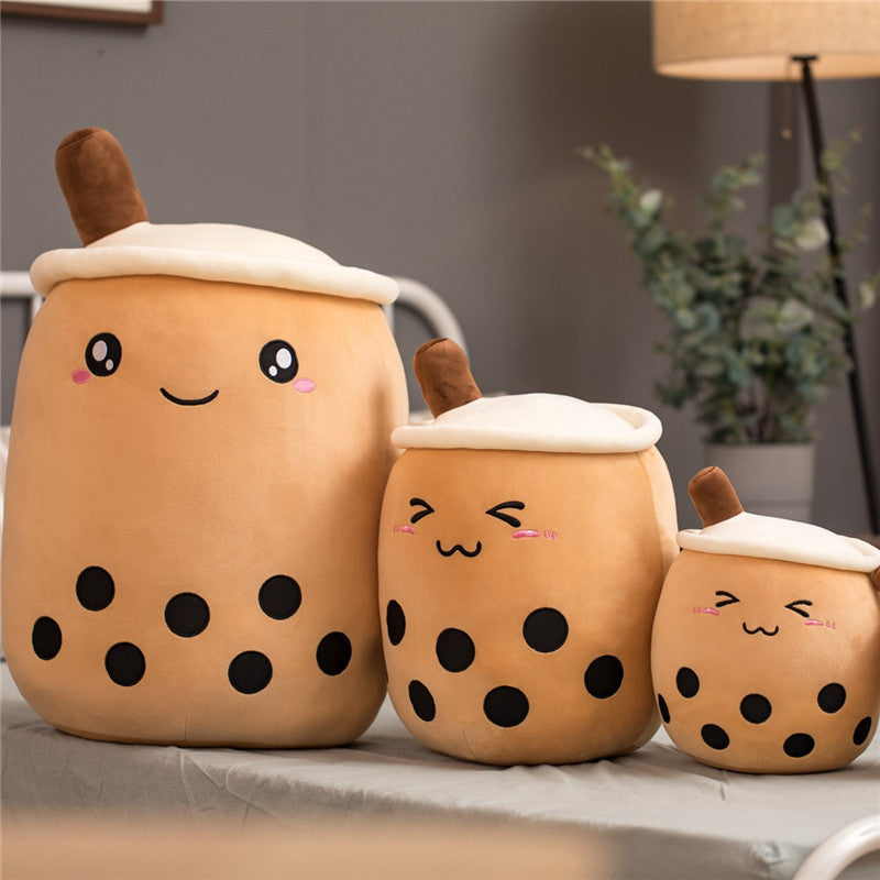 Strawberry Milk Tea Boba Plush Pillow – Cute Bubble Tea Stuffed Toy Cushion