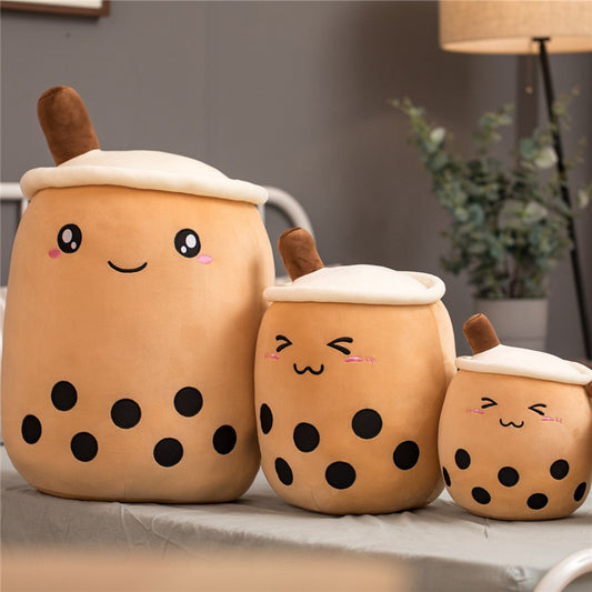 Strawberry Milk Tea Boba Plush Pillow – Cute Bubble Tea Stuffed Toy Cushion