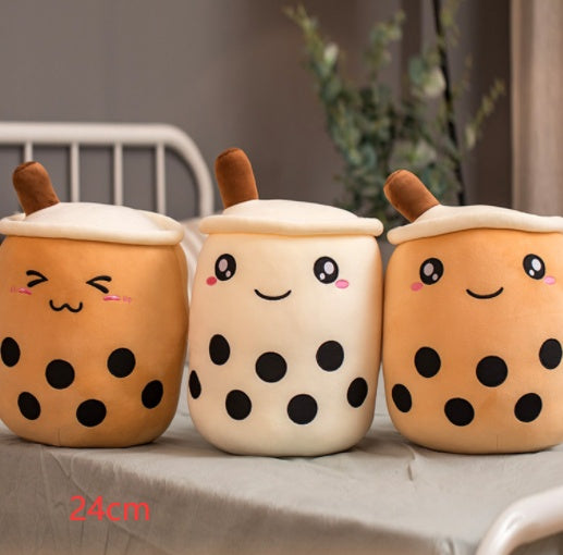 Strawberry Milk Tea Boba Plush Pillow – Cute Bubble Tea Stuffed Toy Cushion