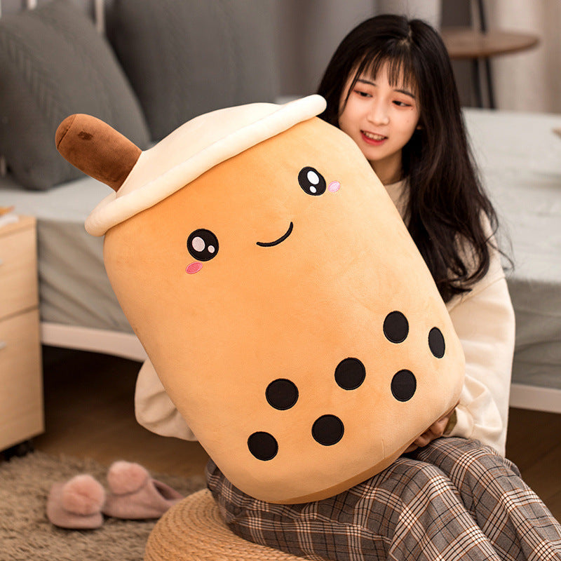 Strawberry Milk Tea Boba Plush Pillow – Cute Bubble Tea Stuffed Toy Cushion
