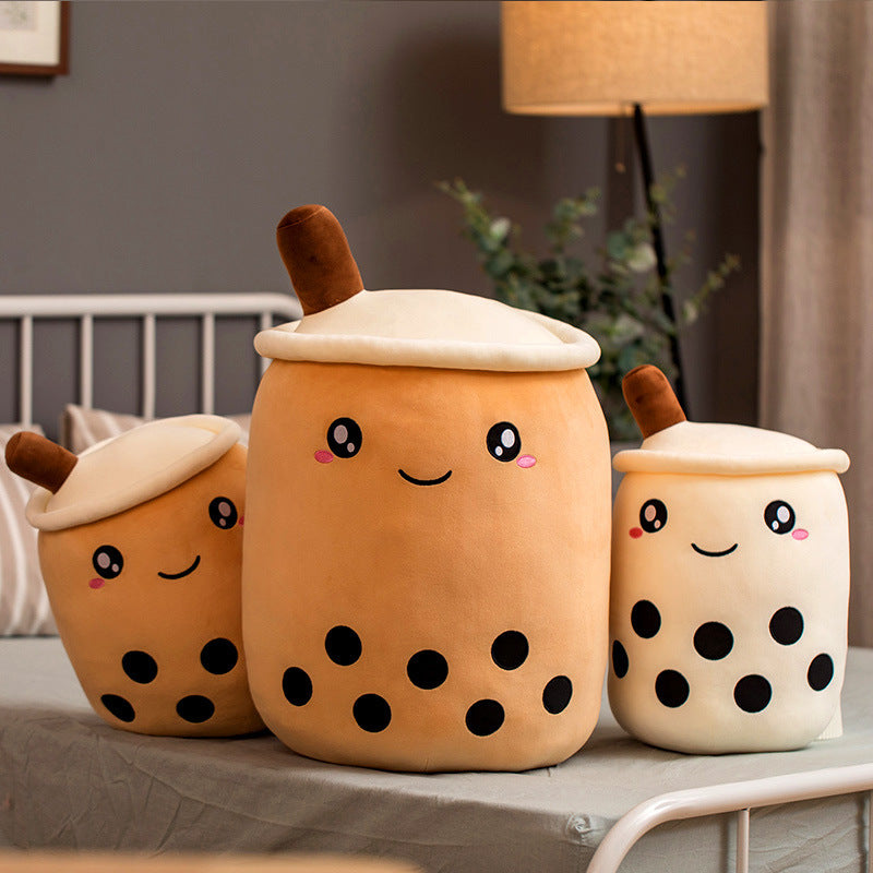 Strawberry Milk Tea Boba Plush Pillow – Cute Bubble Tea Stuffed Toy Cushion