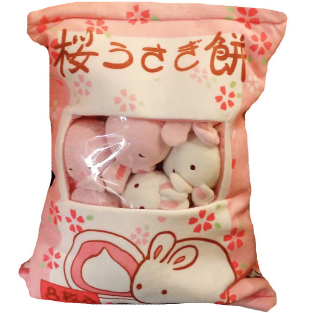 Snack Bag Plush Pillow – Large Stuffed Cushion with 8 Mini Plush Toys
