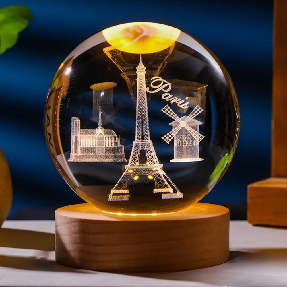 3D Crystal Night Light – Laser Engraved Glass Globe with Colour-Changing LED Base for Home Décor & Gifting