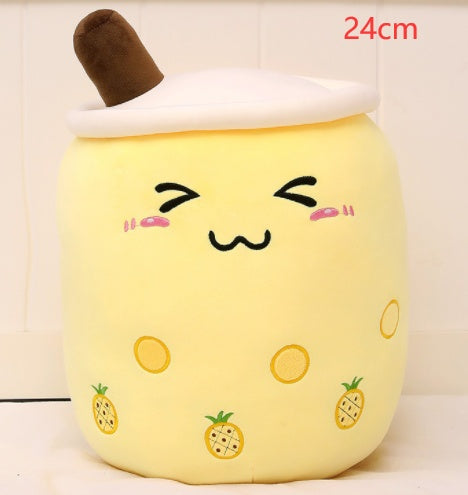 Strawberry Milk Tea Boba Plush Pillow – Cute Bubble Tea Stuffed Toy Cushion