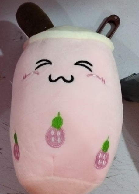 Strawberry Milk Tea Boba Plush Pillow – Cute Bubble Tea Stuffed Toy Cushion