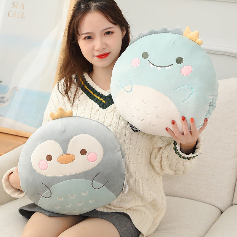 Cartoon Animal Hand Warmer Plush Pillow – Dinosaur, Pig, Bear & Penguin