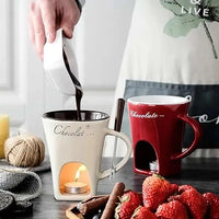 Sweet Fondue Cup for Date Night and More – Ceramic Chocolate Melting Mug Set with Forks