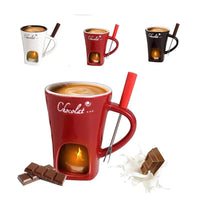 Sweet Fondue Cup for Date Night and More – Ceramic Chocolate Melting Mug Set with Forks