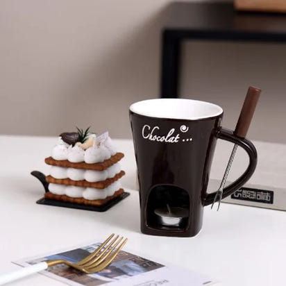 Sweet Fondue Cup for Date Night and More – Ceramic Chocolate Melting Mug Set with Forks