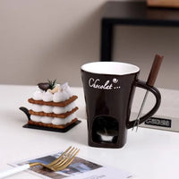 Sweet Fondue Cup for Date Night and More – Ceramic Chocolate Melting Mug Set with Forks