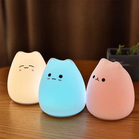 Cute Cat Night Light – 7-Color Silicone Lamp for Birthdays & Special Gifts