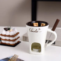 Sweet Fondue Cup for Date Night and More – Ceramic Chocolate Melting Mug Set with Forks