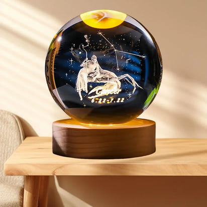 12 Constellation Crystal Ball with LED Office Decoration Sphere Stand Holder Laser Engraving Glass Ball Birthday Gift Souvenir